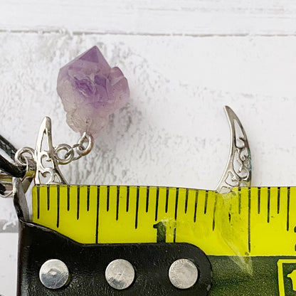 Silver Crescent Moon & Amethyst Pendant