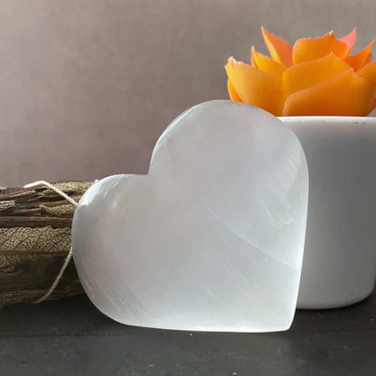 3" Selenite Heart Palm Stone