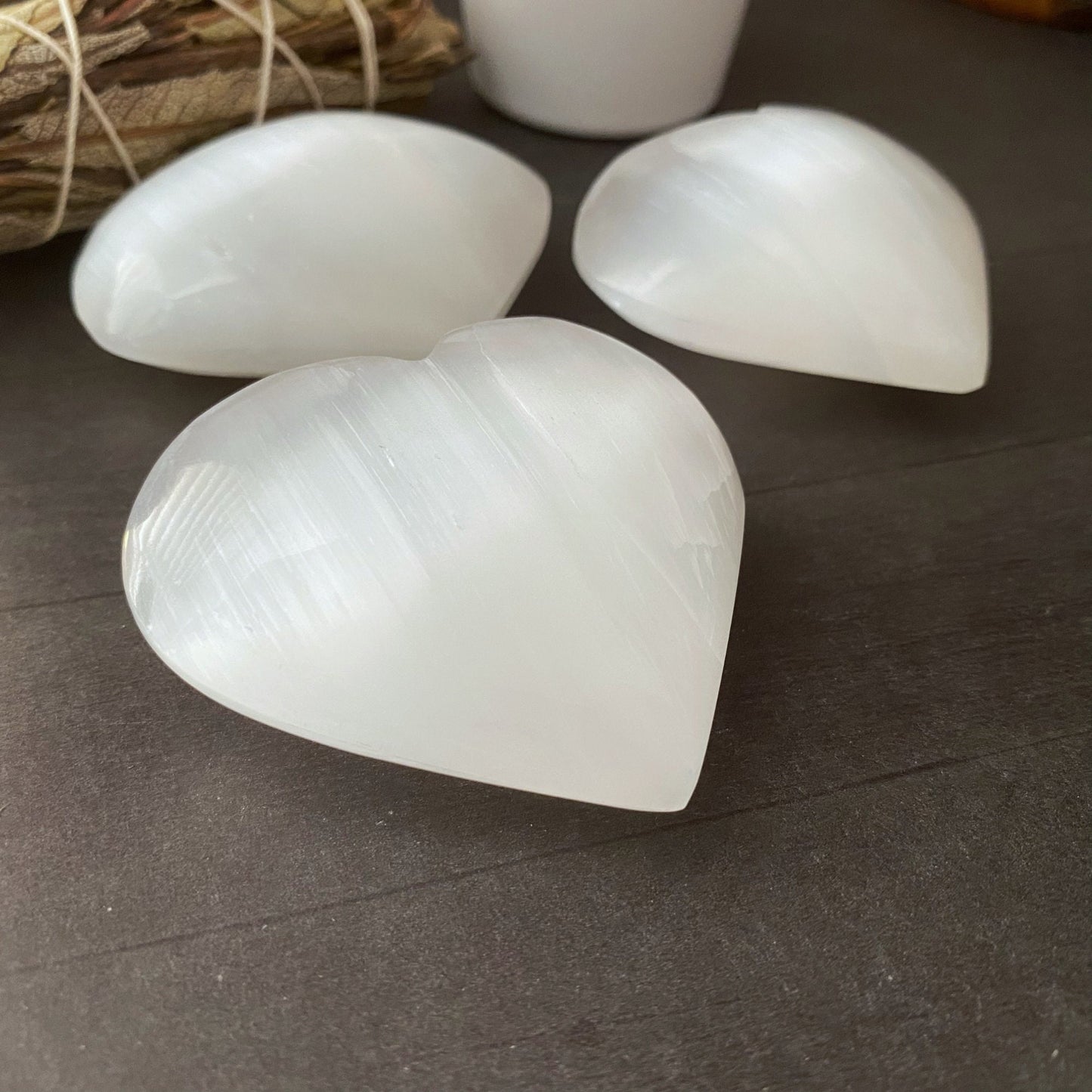 3" Selenite Heart Palm Stone