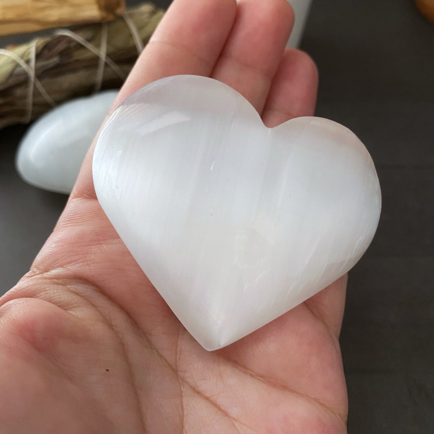 3" Selenite Heart Palm Stone