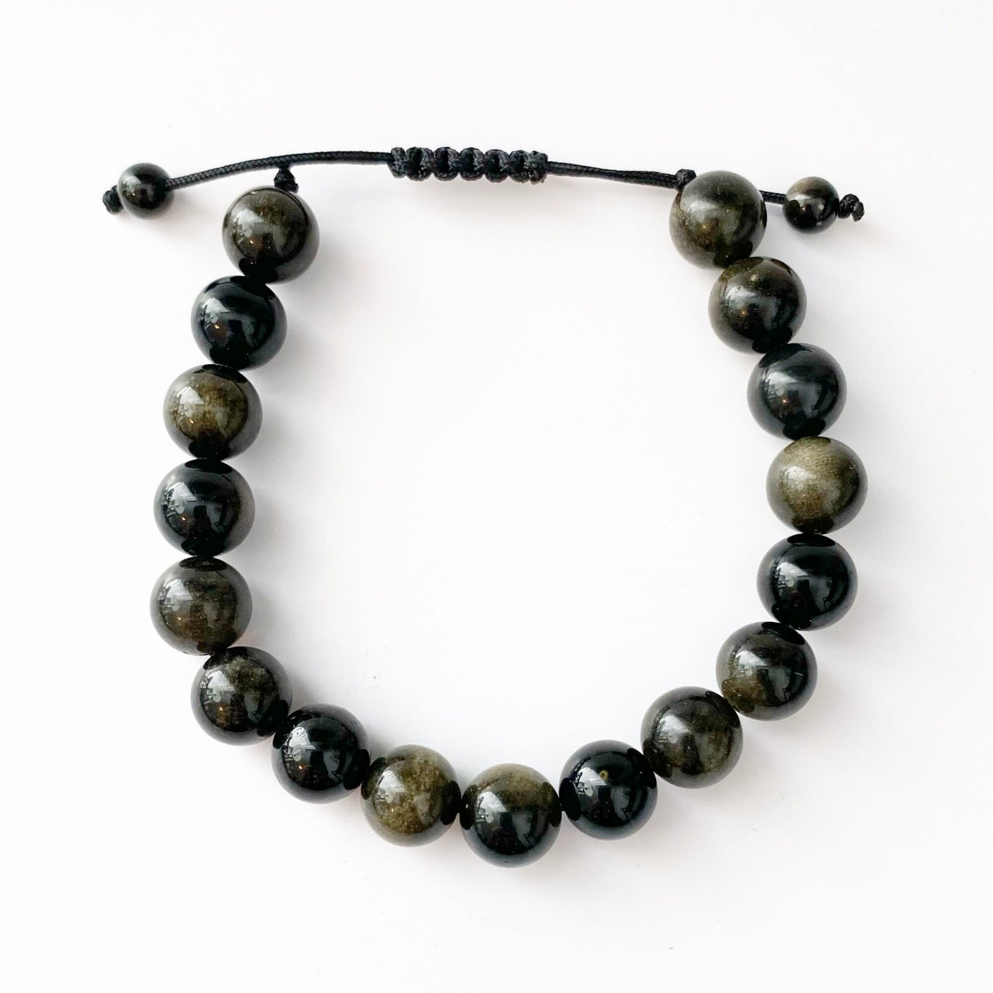 Adjustable 10mm Goldsheen Obsidian Beaded Bracelet