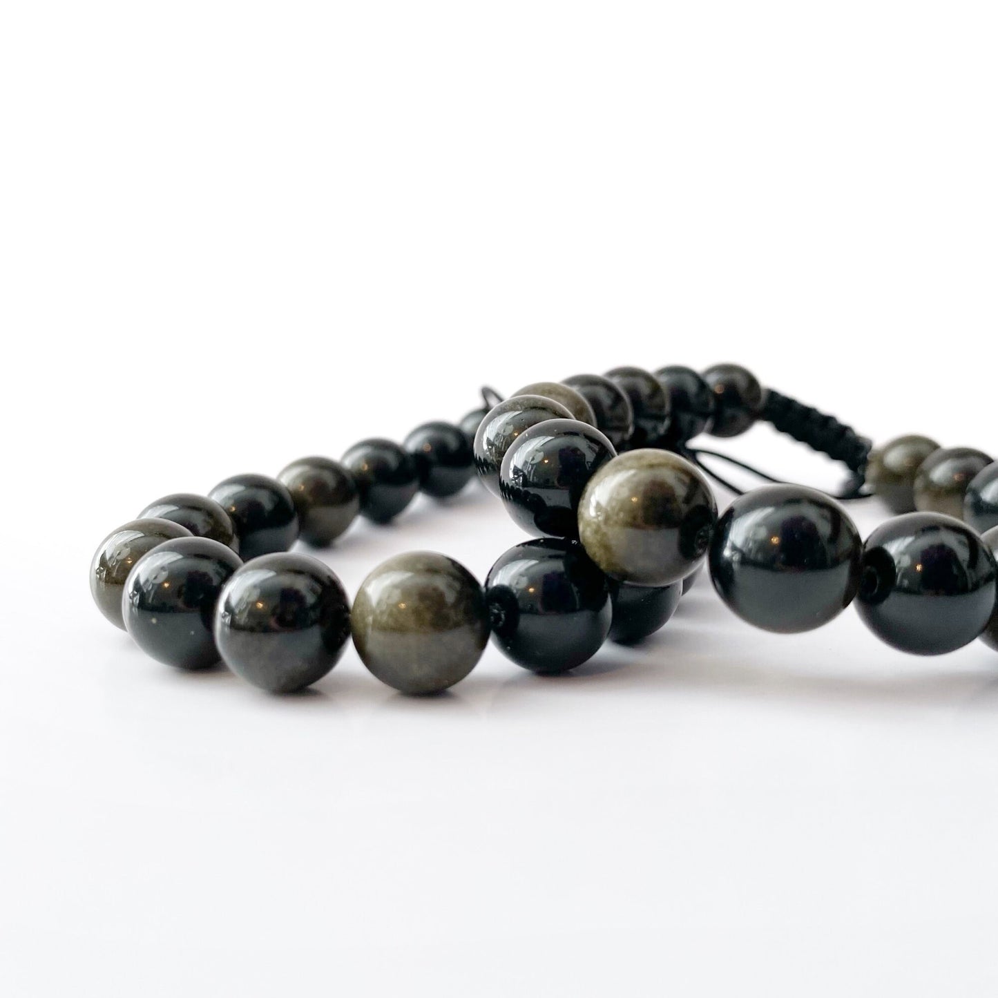 Adjustable 10mm Goldsheen Obsidian Beaded Bracelet