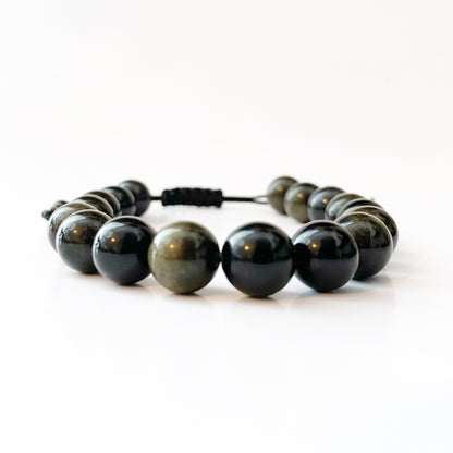 Adjustable 10mm Goldsheen Obsidian Beaded Bracelet