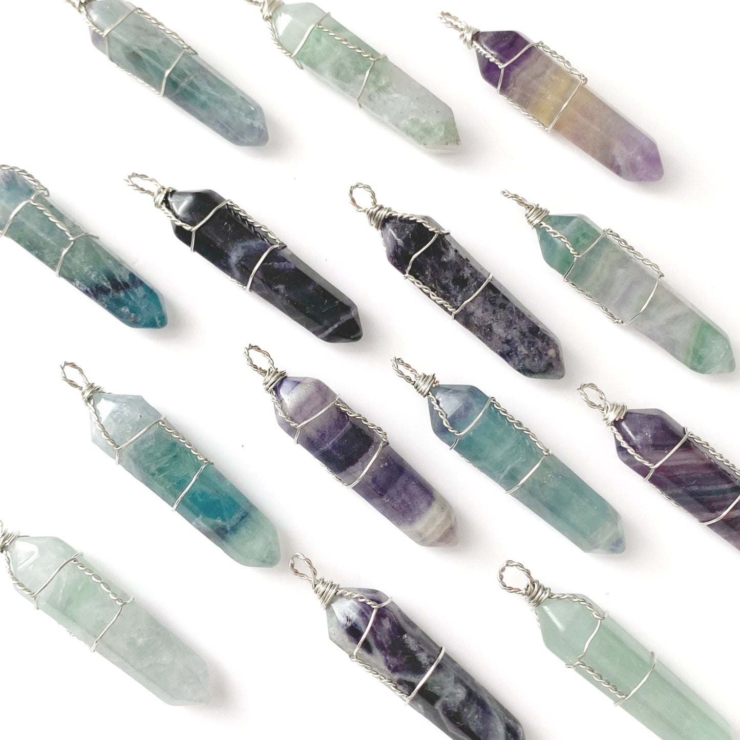 1.5" Double Terminated Rainbow Fluorite Wire Wrapped Pendant