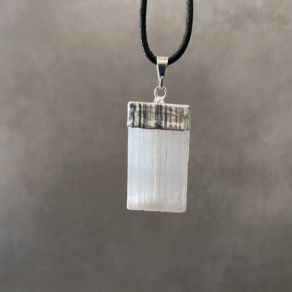 Raw Selenite Pendant with Silver Cap