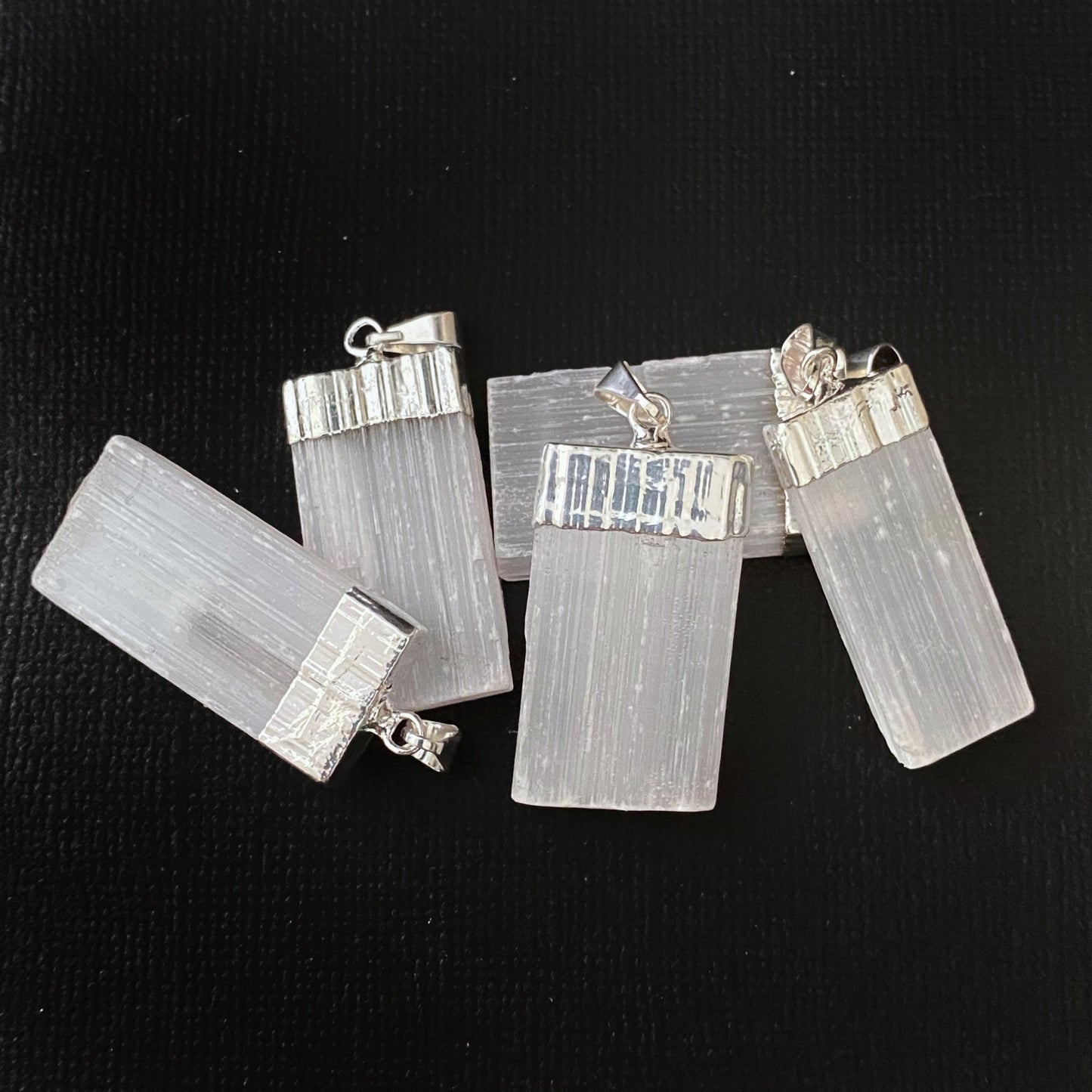 Raw Selenite Pendant with Silver Cap