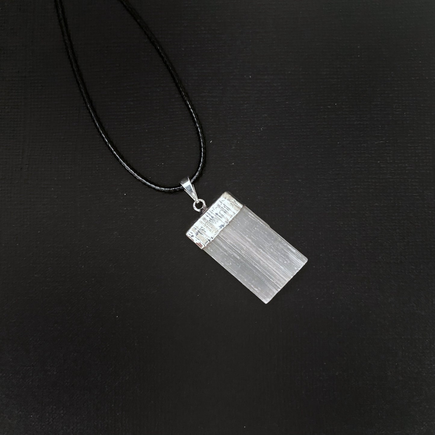 Raw Selenite Pendant with Silver Cap