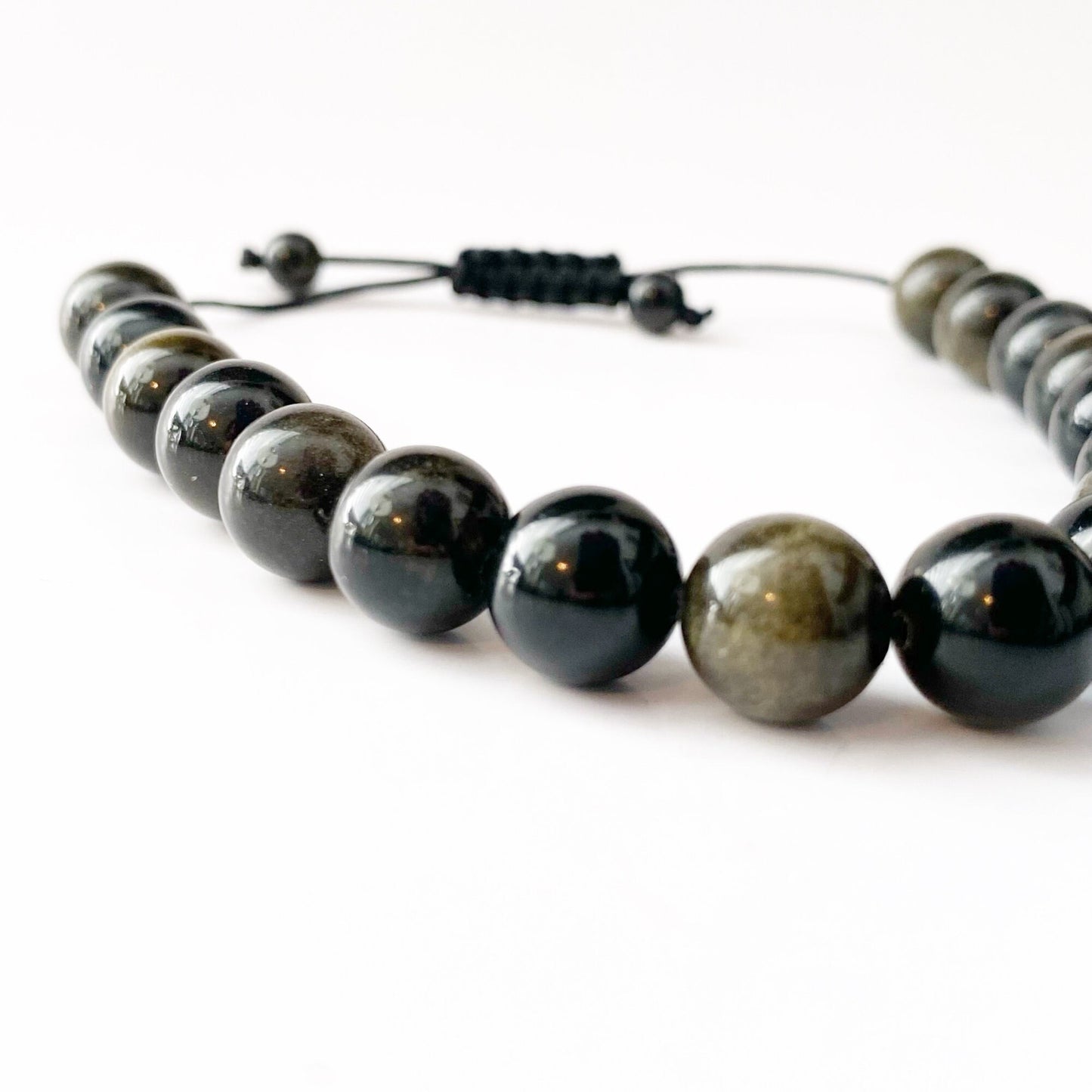 Adjustable 10mm Goldsheen Obsidian Beaded Bracelet