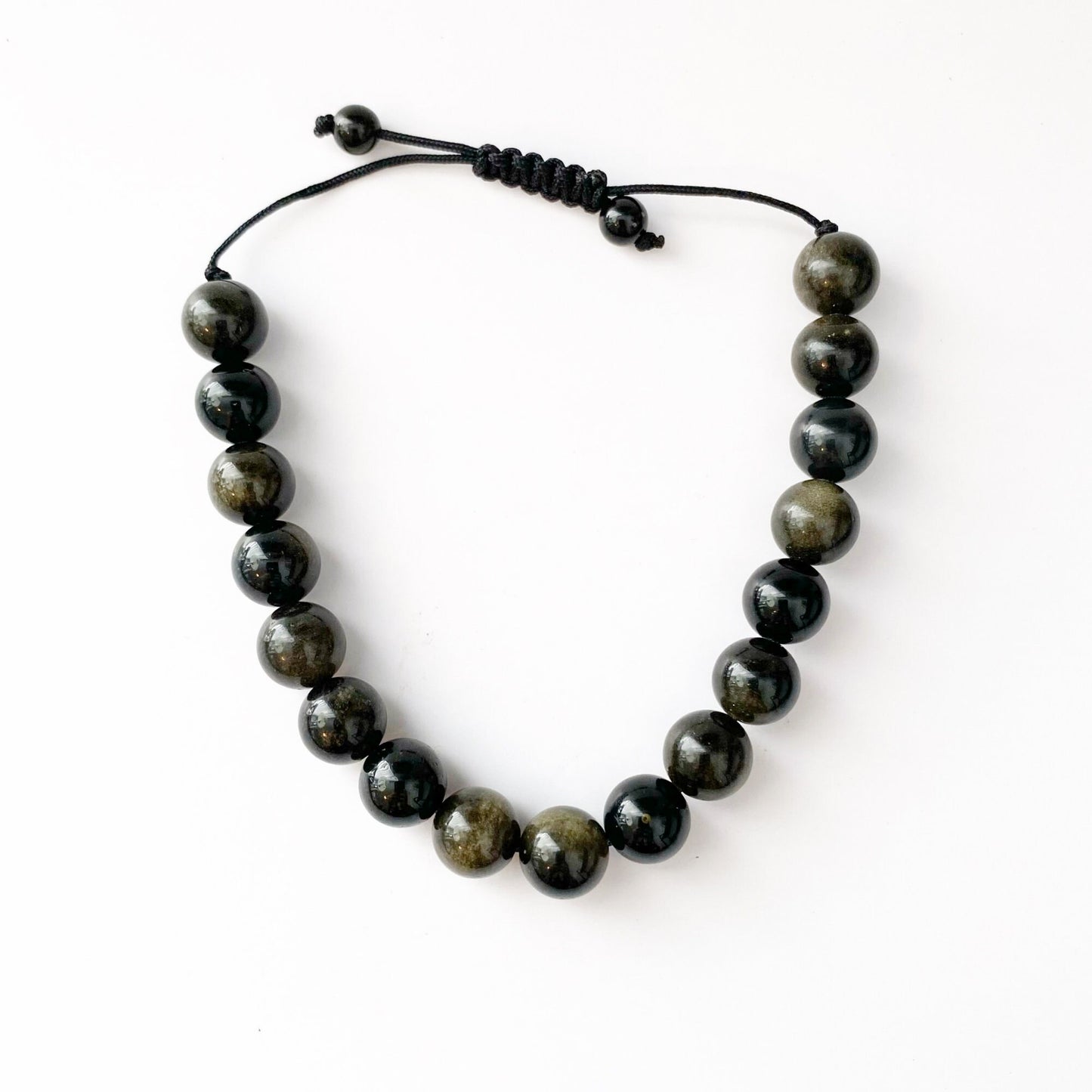 Adjustable 10mm Goldsheen Obsidian Beaded Bracelet