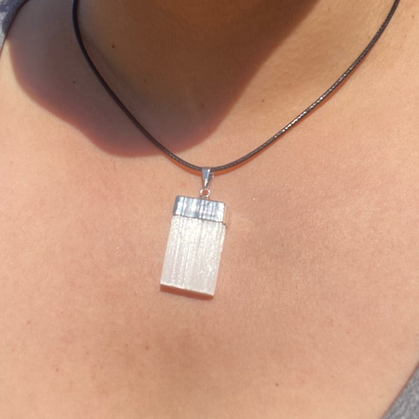 Raw Selenite Pendant with Silver Cap