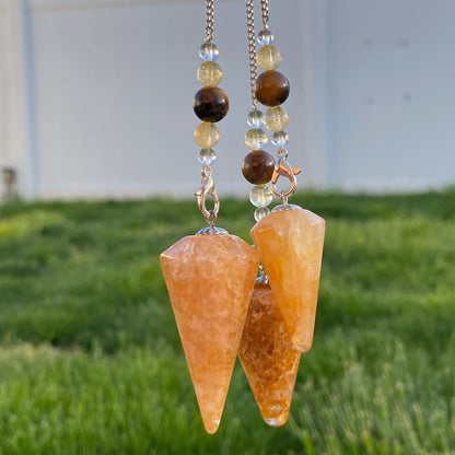 Golden Healer Quartz Hexagonal Pendulum with Lucky Elephant