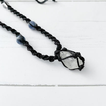 Clear Quartz Crystal Point Net Cage Necklace