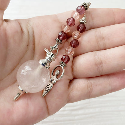 Rose Quartz Crystal Ball Pendulum w/Goddess Charm