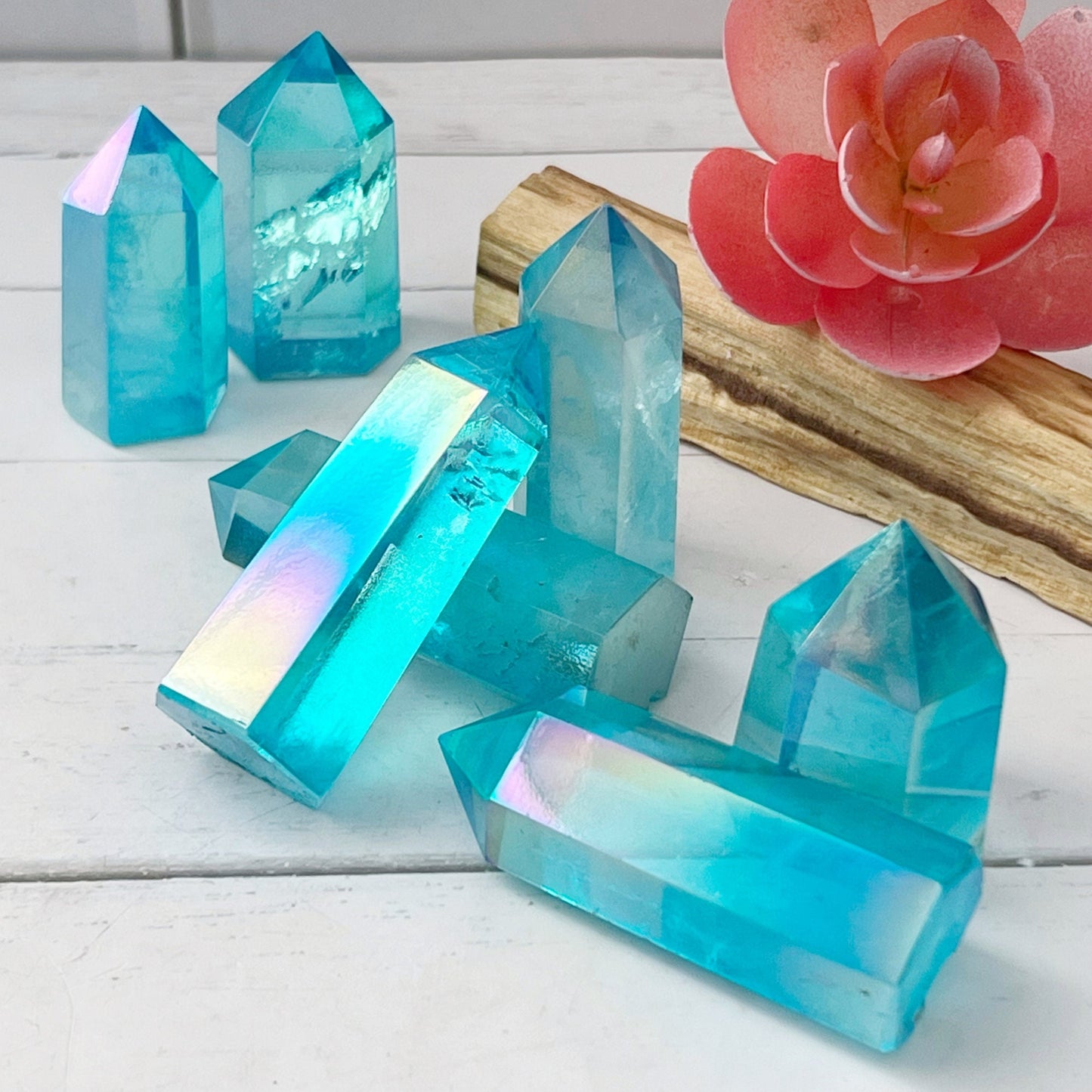 2-4" Polished Aqua Aura Quartz Point