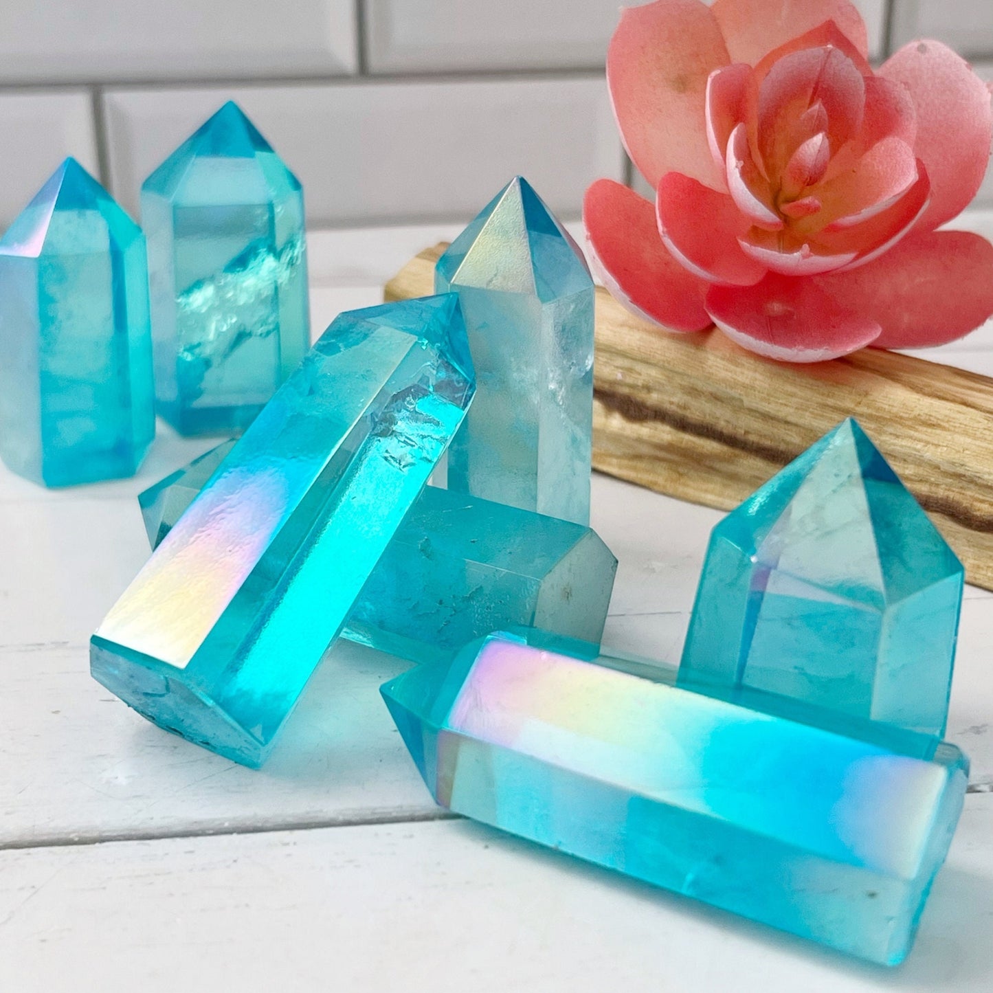 2-4" Polished Aqua Aura Quartz Point