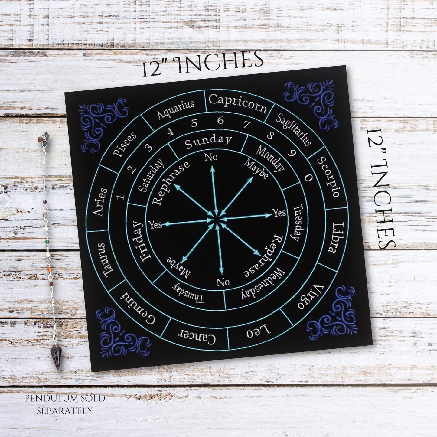 12" x 12" Embroided Velvet Zodiac Pendulum Mat