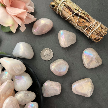 Angel Aura Rose Quartz Tumbled Stones