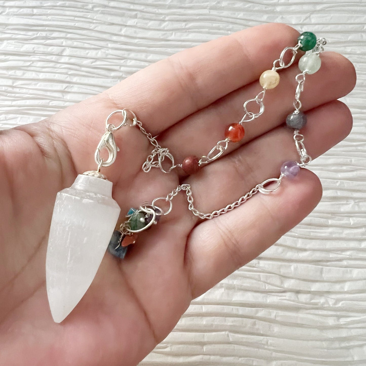 Selenite Teardrop Chakra Pendulum