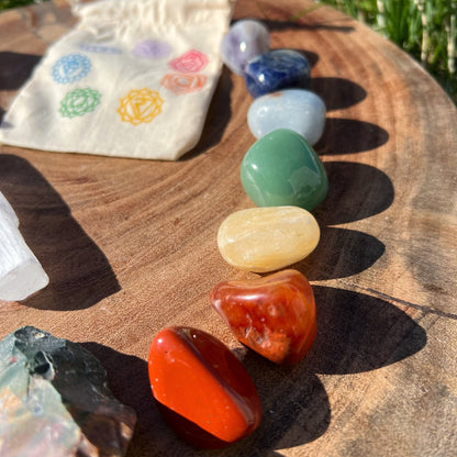 15Pc Rough & Tumbled Beginner Chakra Crystal Kit