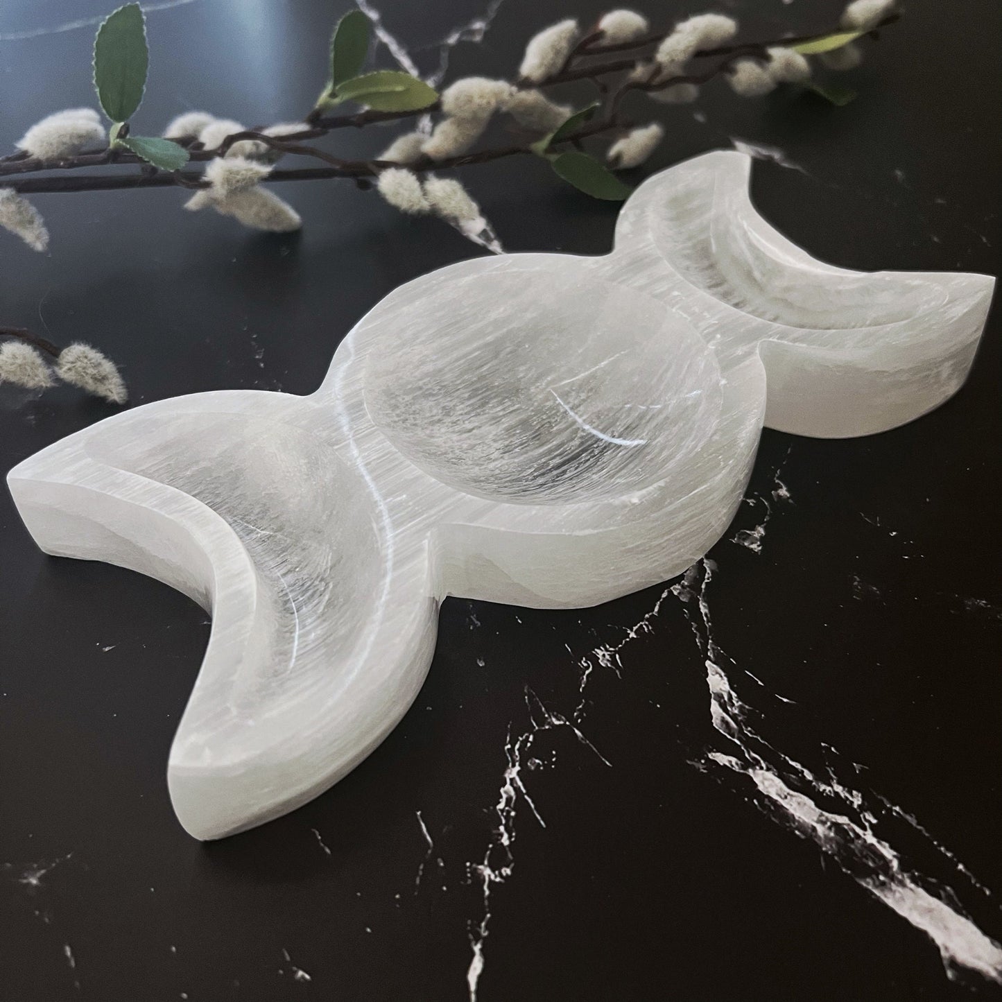 8" Selenite Triple Moon Bowl