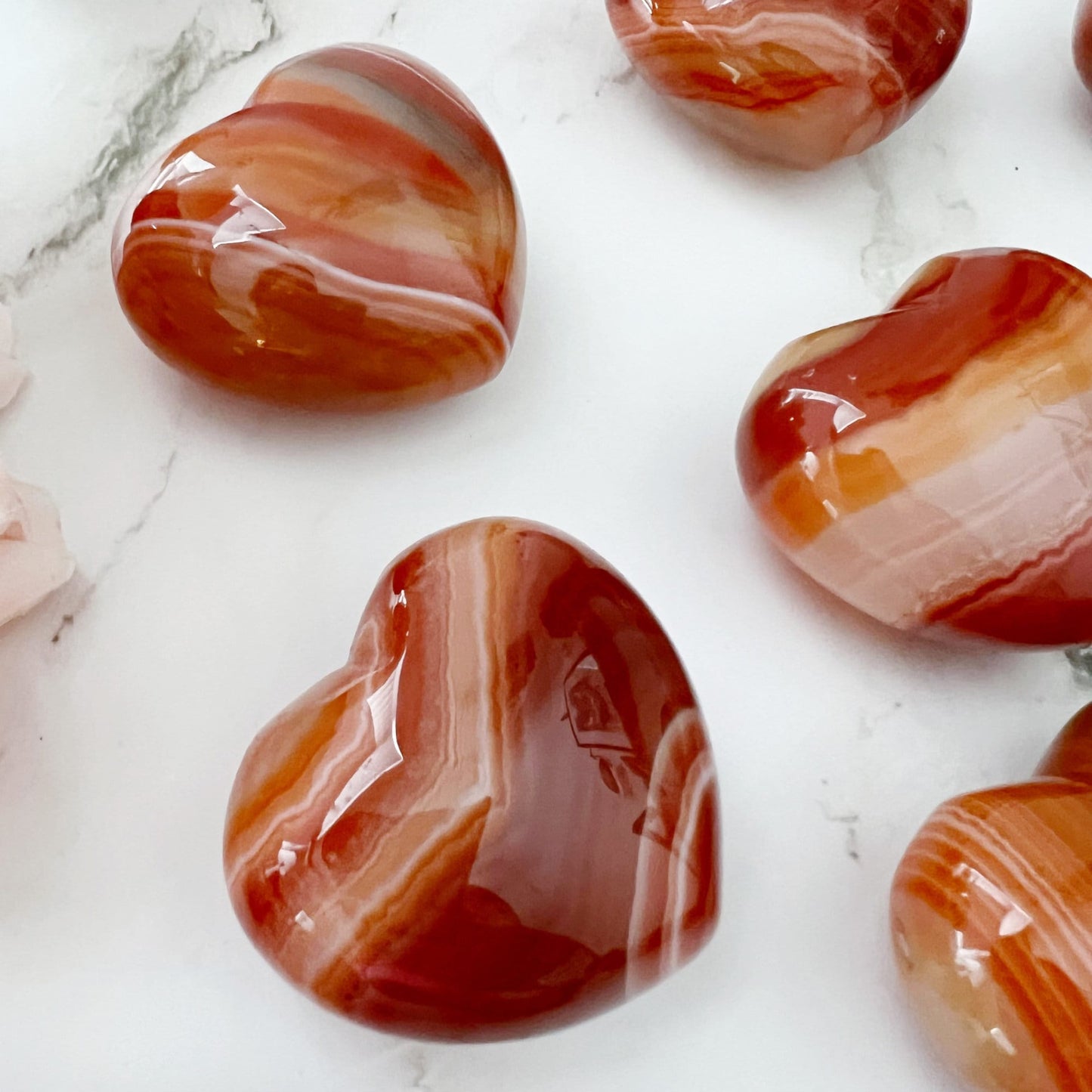 Banded Carnelian Agate Heart Palm Stone