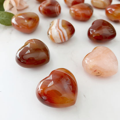 Banded Carnelian Agate Heart Palm Stone