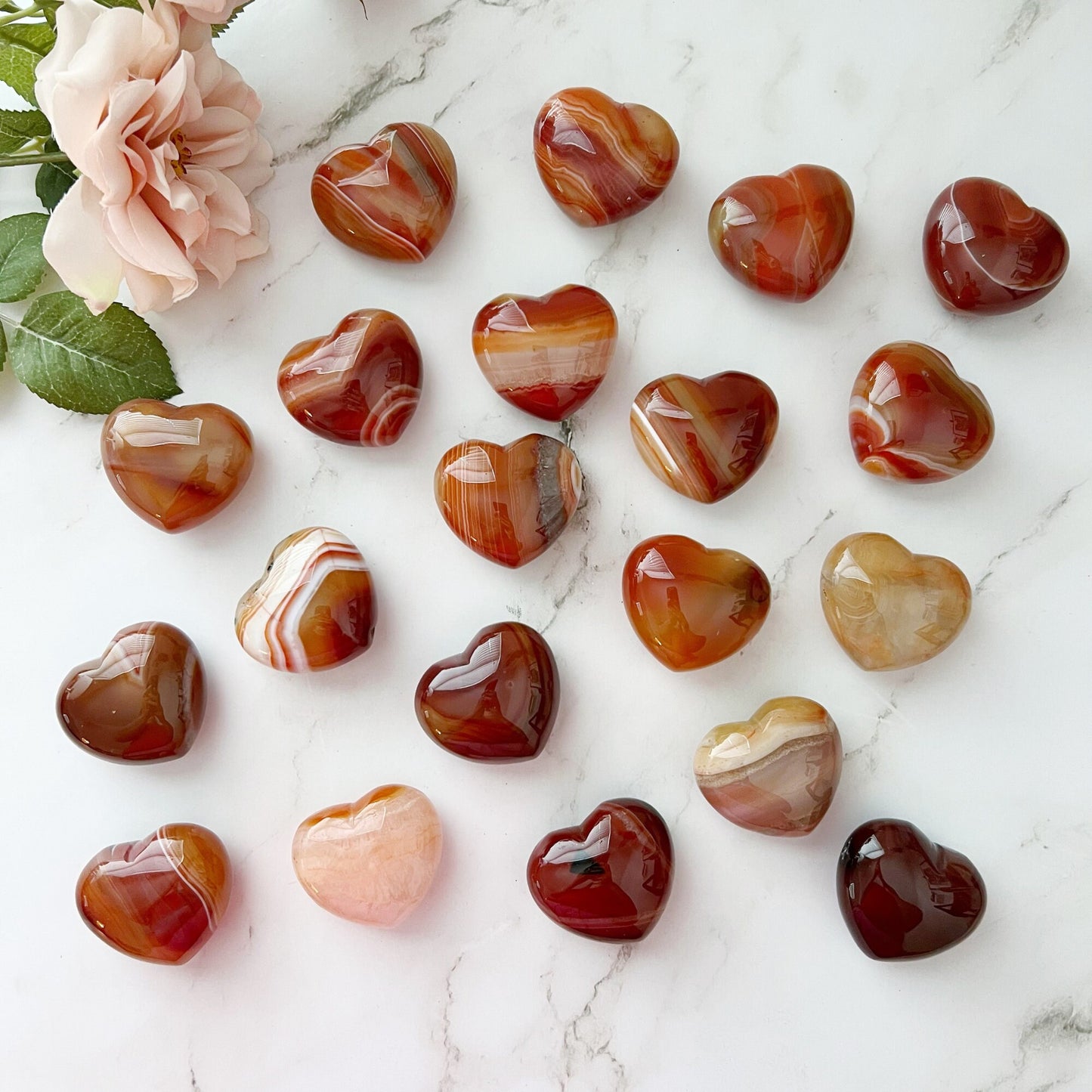 Banded Carnelian Agate Heart Palm Stone