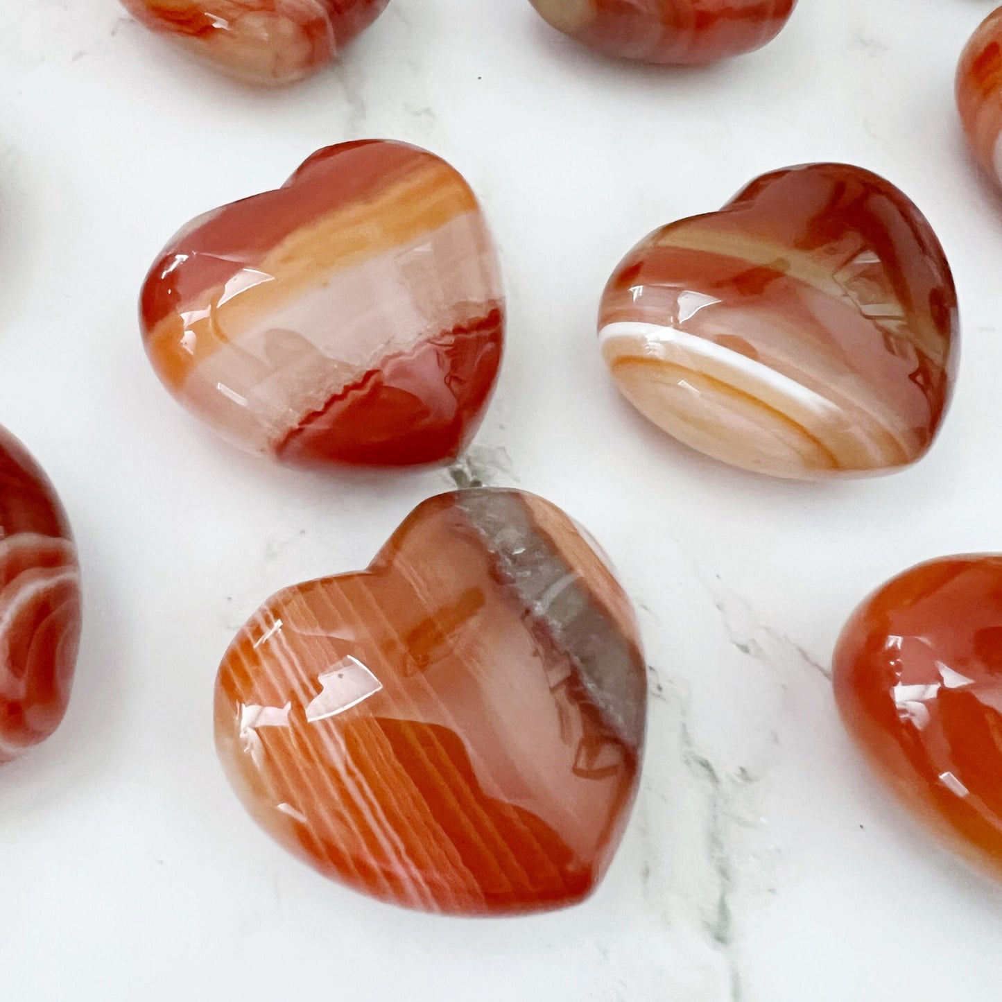 Banded Carnelian Agate Heart Palm Stone