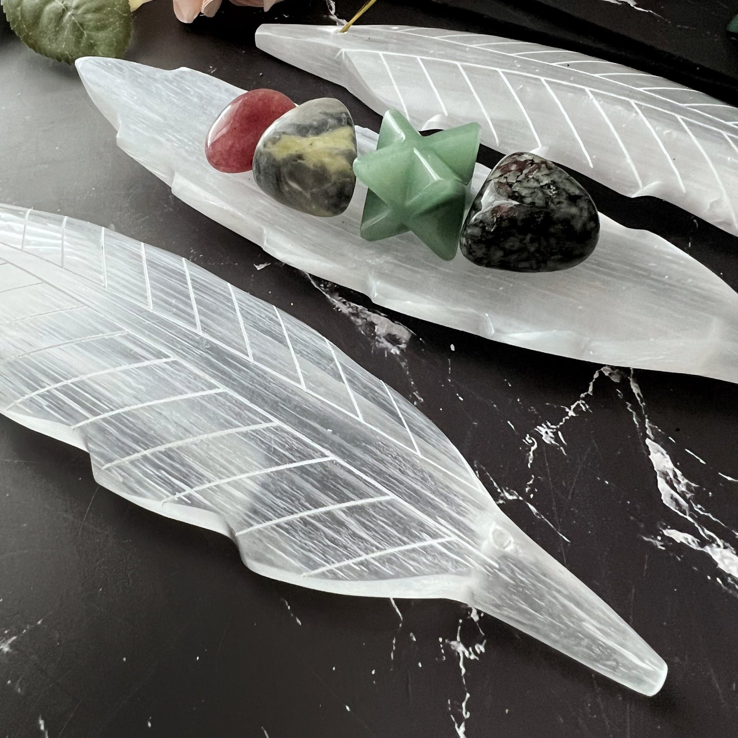 Selenite Feather Incense Holder & Charging Plate