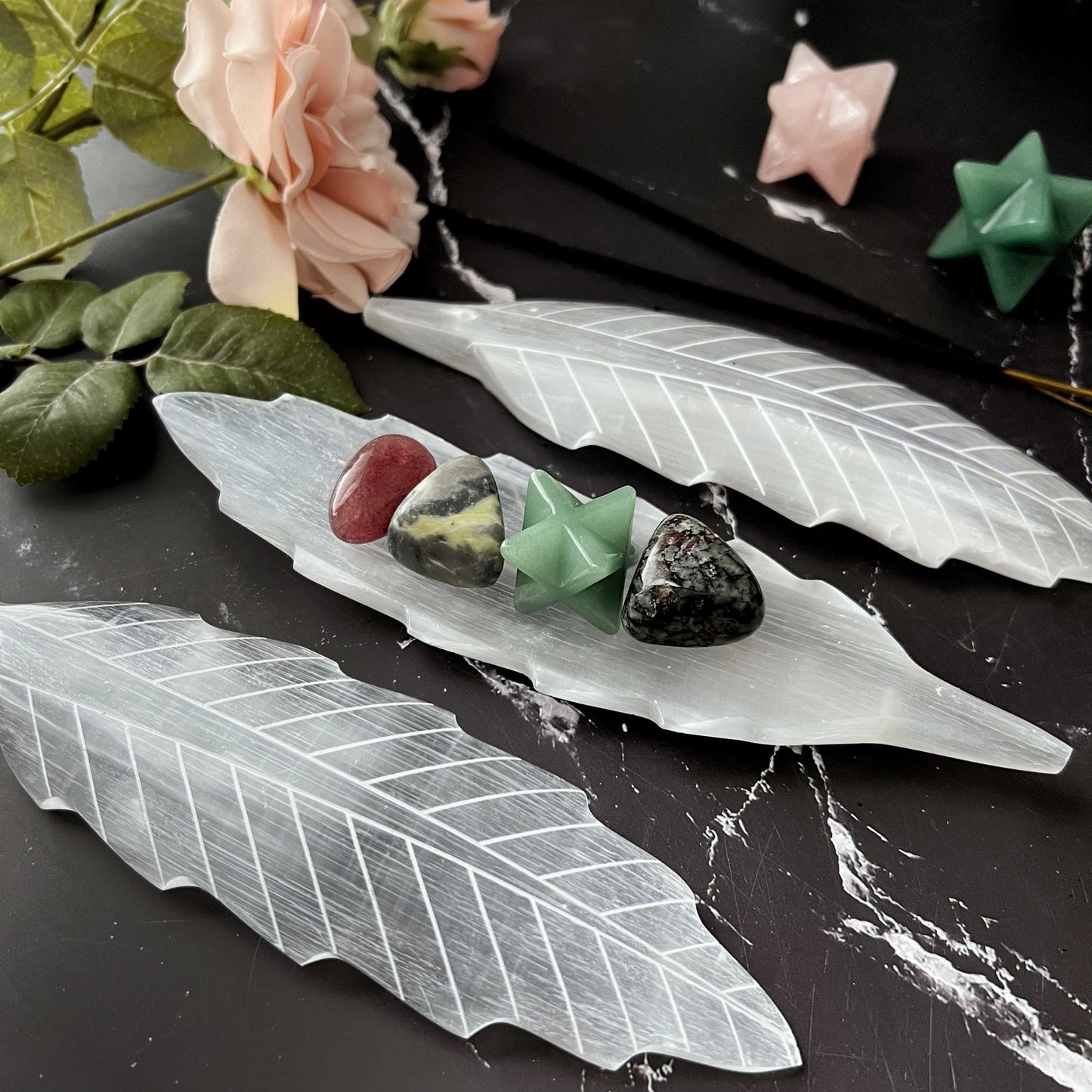 Selenite Feather Incense Holder & Charging Plate