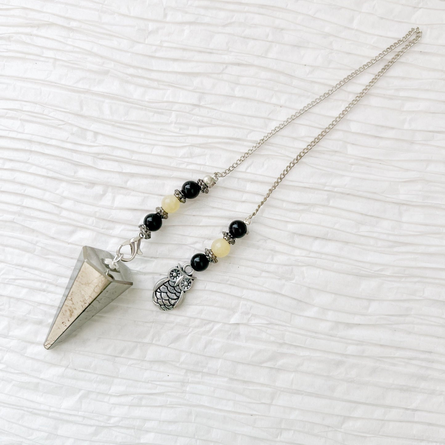 Pyrite Hexagonal Pendulum with Owl Charm