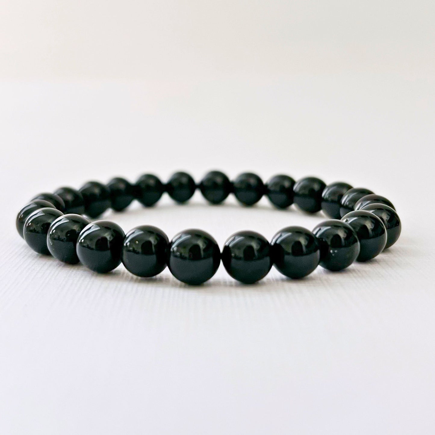 8mm Black Tourmaline Beaded Bracelet