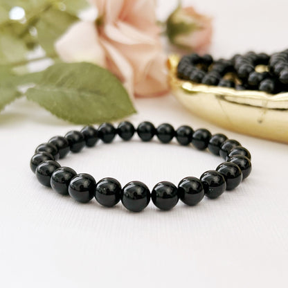 8mm Black Tourmaline Beaded Bracelet