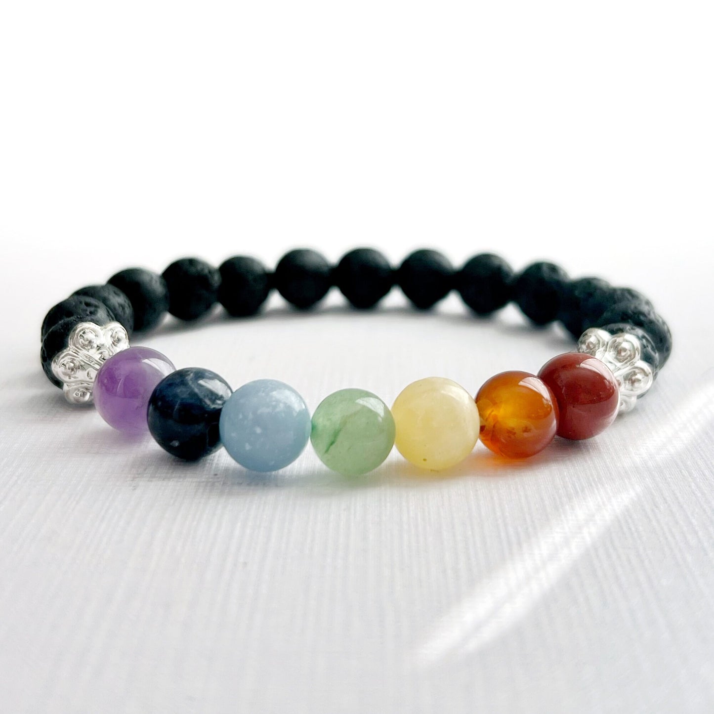 8mm Seven Chakra & Lava Rock Beaded Bracelet