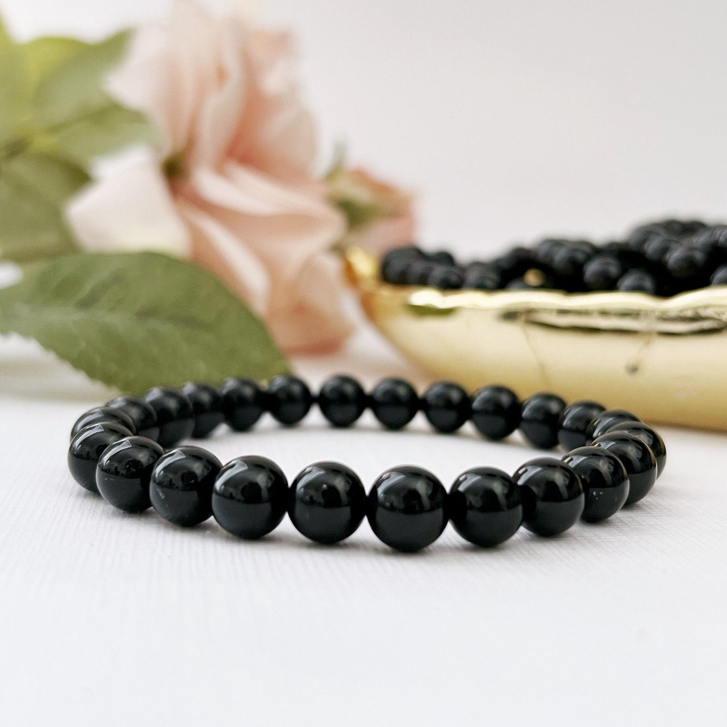 8mm Black Tourmaline Beaded Bracelet