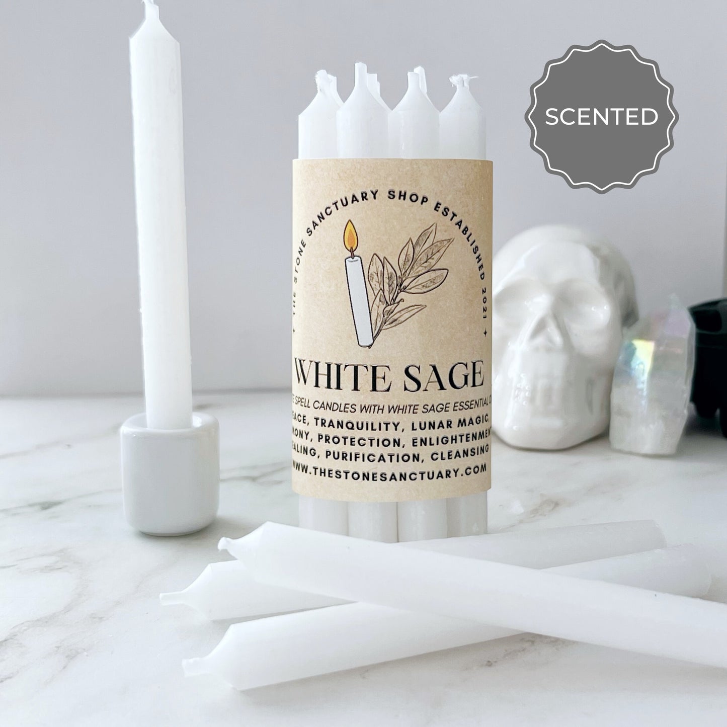 5" White Sage Scented White Chime Candles