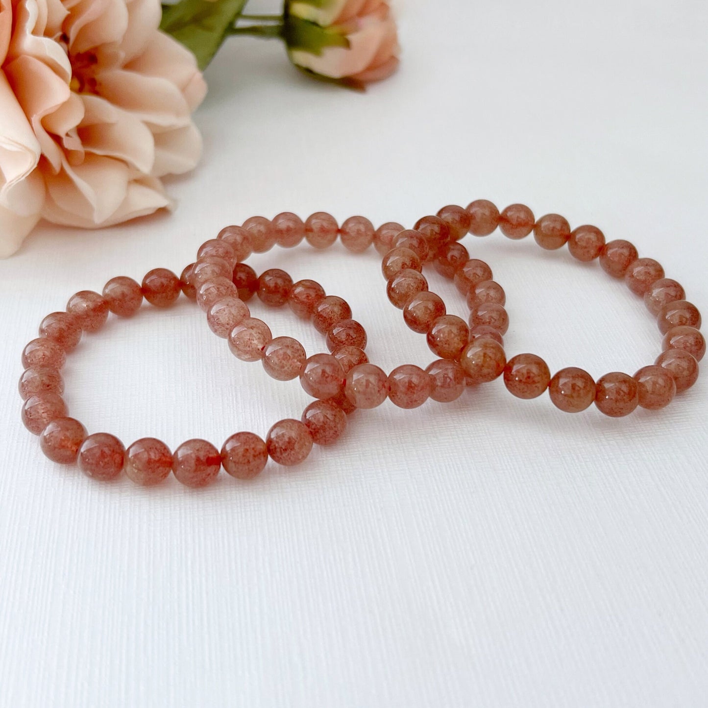 8mm Strawberry Quartz Beaded Bracelet