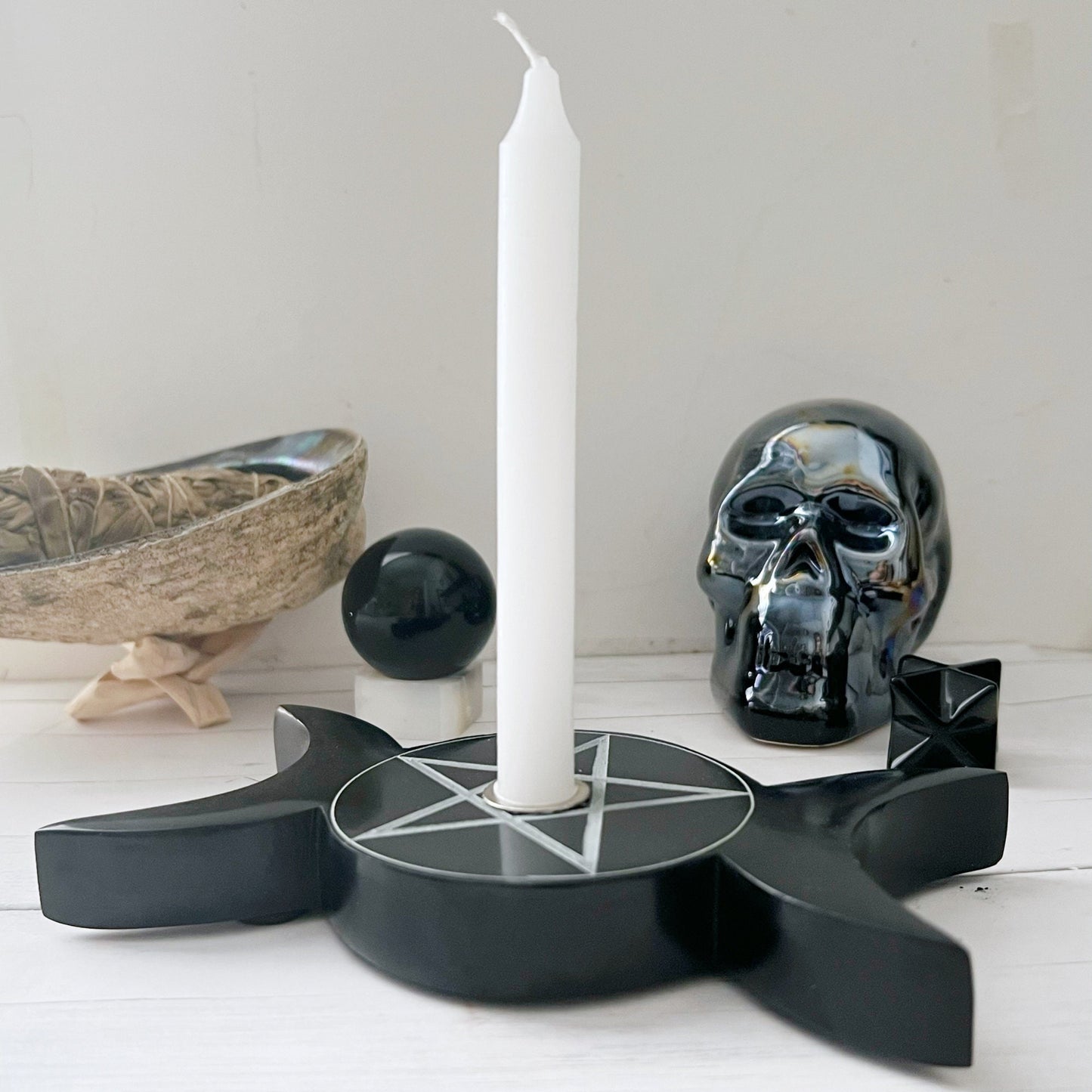 6" Black Soapstone Pentacle Candle Holder