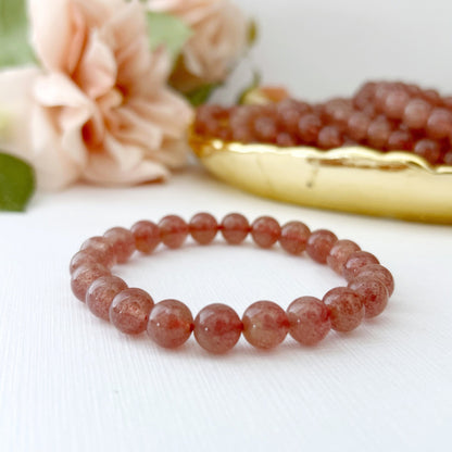 8mm Strawberry Quartz Beaded Bracelet