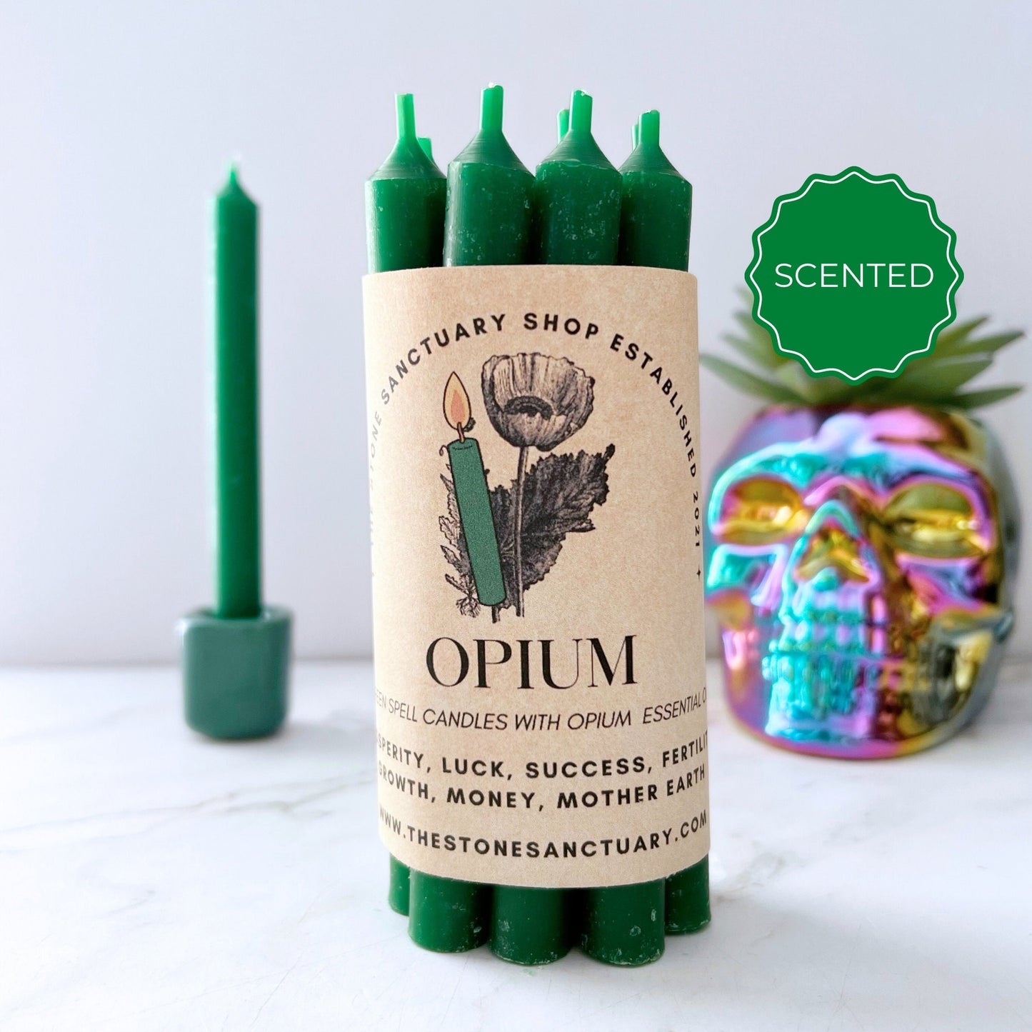 5" Opium Scented Green Chime Candles