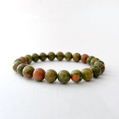 8mm Unakite Beaded Bracelet