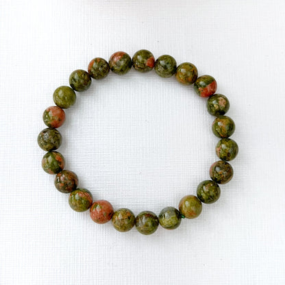 8mm Unakite Beaded Bracelet