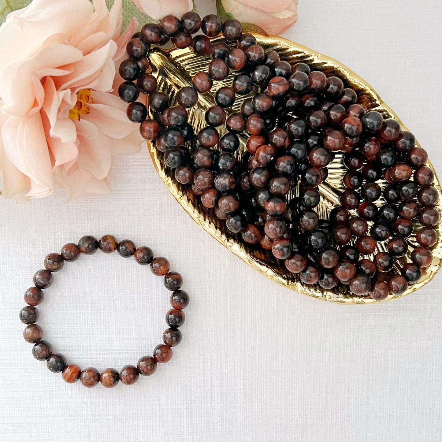 8mm Red Tiger Eye Beaded Bracelet