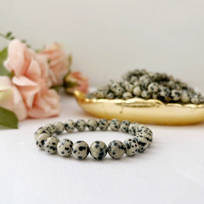 8mm Dalmatian Jasper Beaded Bracelet