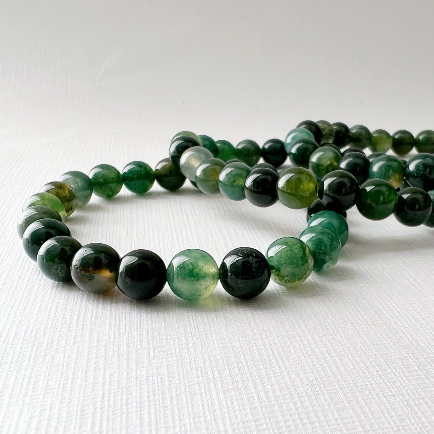 8mm Green Moss Agate Beaded Bracelet