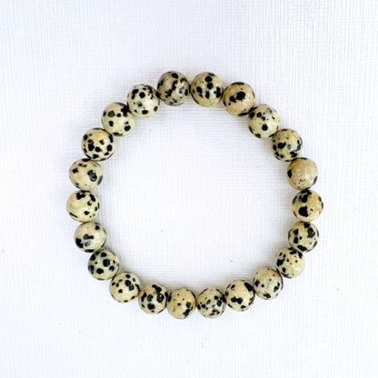 8mm Dalmatian Jasper Beaded Bracelet