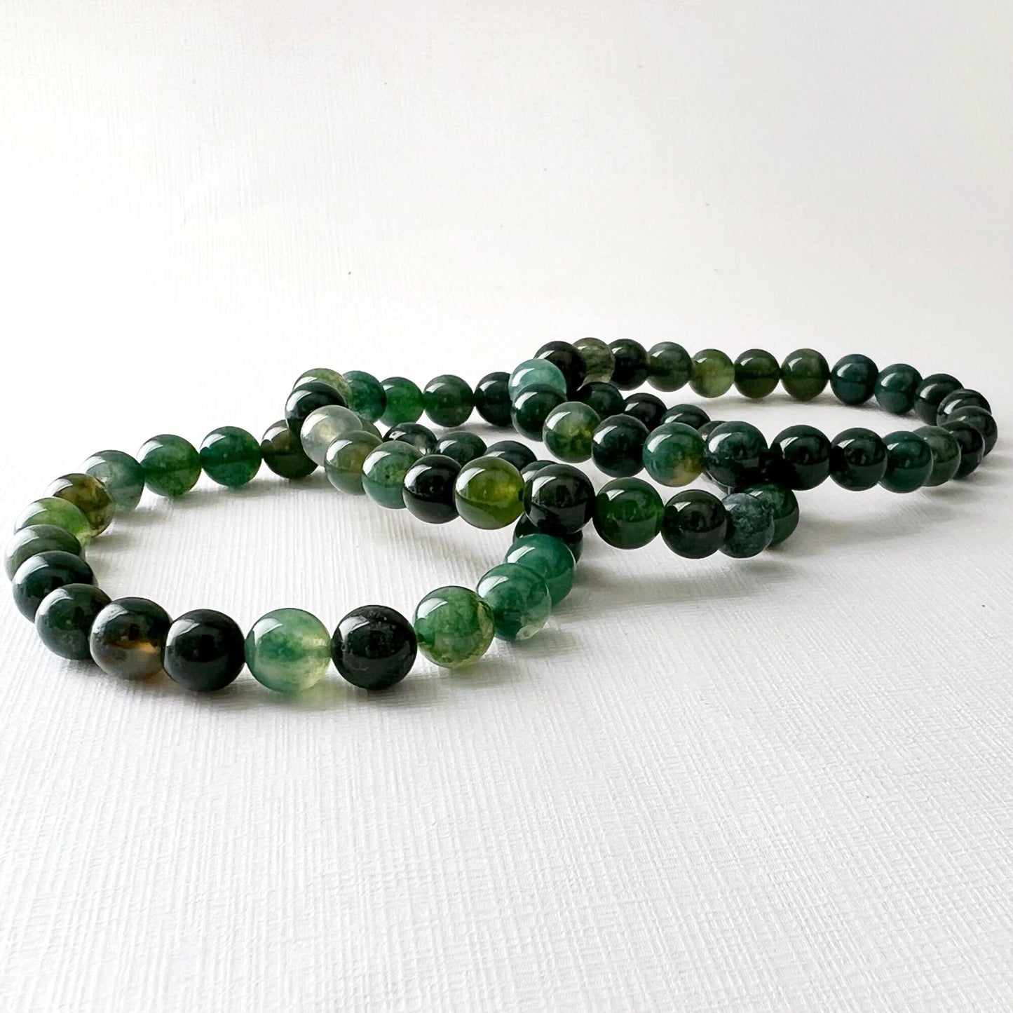 8mm Green Moss Agate Beaded Bracelet