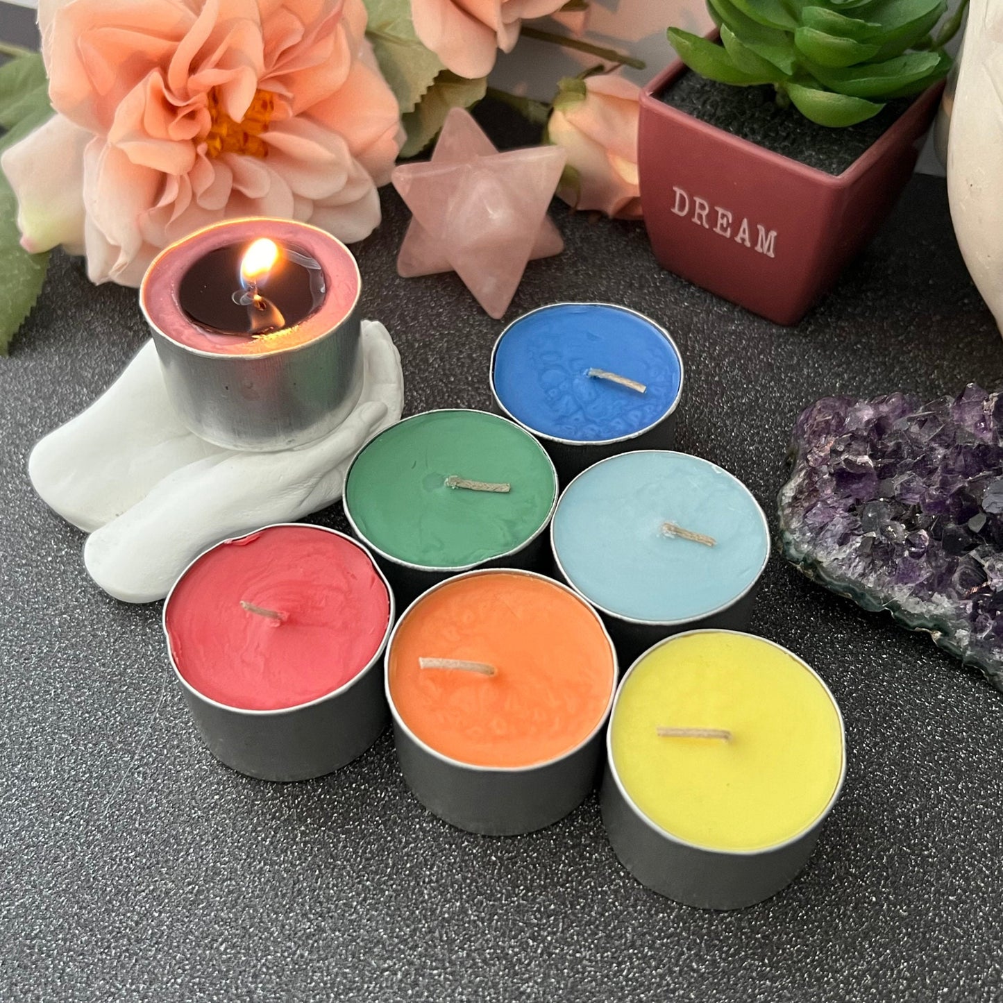 Set of 7 Unscented Chakra Tealight Candles