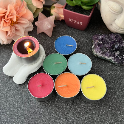 Set of 7 Unscented Chakra Tealight Candles