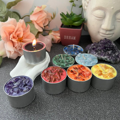 Set of 7 Unscented Chakra Tealight Candles